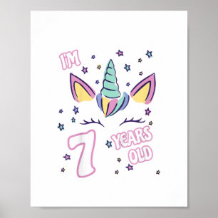 Kinder Unicorn 7. Geburtstag ich bin 7 Jahre alt M Poster
