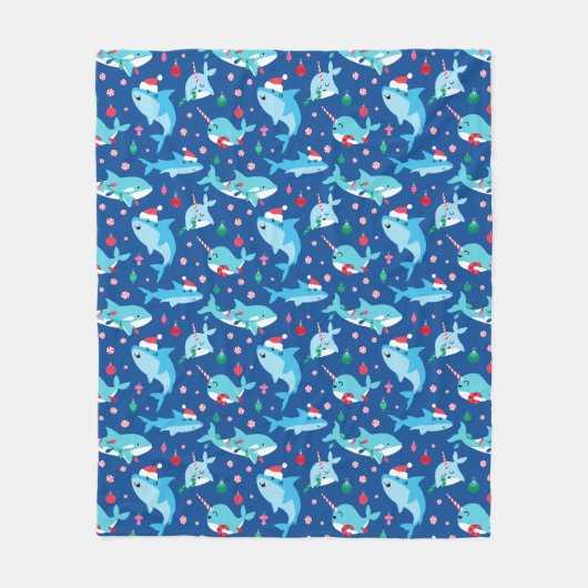 Kinder unter dem Meer Weihnachtshai Narwhal Fleecedecke (Vorderseite)