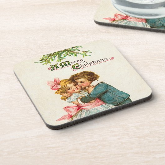 Kinder unter dem Mistletoe-Set von Cork-Untersetze Getränkeuntersetzer (Linke Seite)