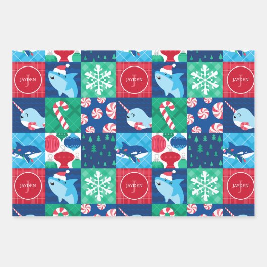 Kinder unter dem Weihnachtswerk des Meeres Geschenkpapier Set (Vorderseite)