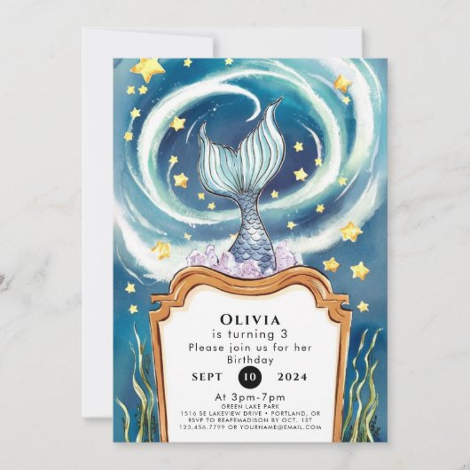 Kinder unter Meerjungfrau zum Geburtstag Einladung (Vorderseite)
