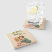 Kinder unter Mistelzweig-Weihnachten Steinuntersetzer (Seitenansicht)