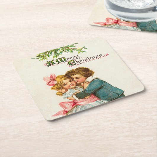 Kinder unter Mistletoweihnachtsfest Rechteckiger Pappuntersetzer (angewinkelt)