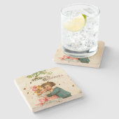 Kinder unter Mistletoweihnachtsfest Steinuntersetzer (Seitenansicht)