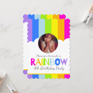 Kinder unter Regenbogenwolke 5. Geburtstag bunt Einladung