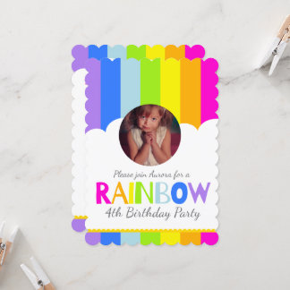Kinder unter Regenbogenwolke 5. Geburtstag bunt Einladung