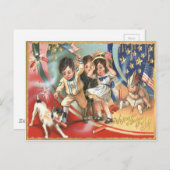 Kinder US-Flagge Hund Feuerwerk Feuerwerkskörper F Postkarte (Vorne/Hinten)