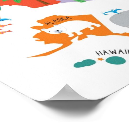 Kinder US Map Whimsical Cartoon Art Vereinte Staat Poster (Ecke)