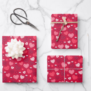 Kinder Valentinstag Big Red Rosa Herz Geschenkpapier Set