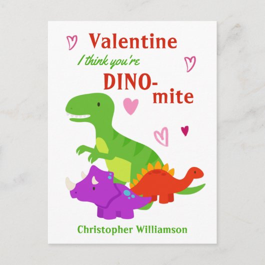 Kinder Valentinstag Dino-mite Dinosaurier Postkarte (Vorderseite)