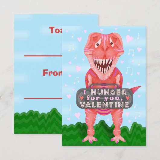 Kinder Valentinstag Dinosaur T-Rex Niedlicher Klas Einladung (Vorne/Hinten)