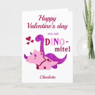 Kinder Valentinstag Girly Dinosaur Dino-mite Feiertagskarte