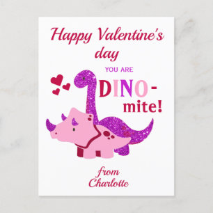 Kinder Valentinstag Girly Dinosaur Dino-mite Postkarte