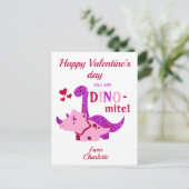 Kinder Valentinstag Girly Dinosaur Dino-mite Postkarte (Stehend Vorderseite)