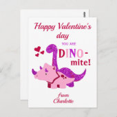 Kinder Valentinstag Girly Dinosaur Dino-mite Postkarte (Vorne/Hinten)