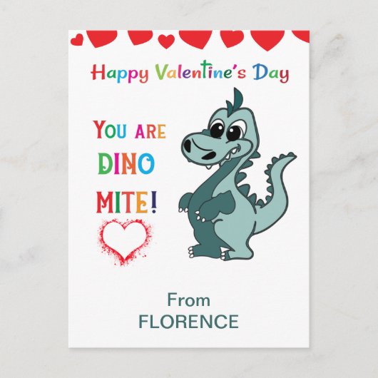 Kinder Valentinstag Klasse Dinosaurier - Dinoomit Postkarte (Vorderseite)
