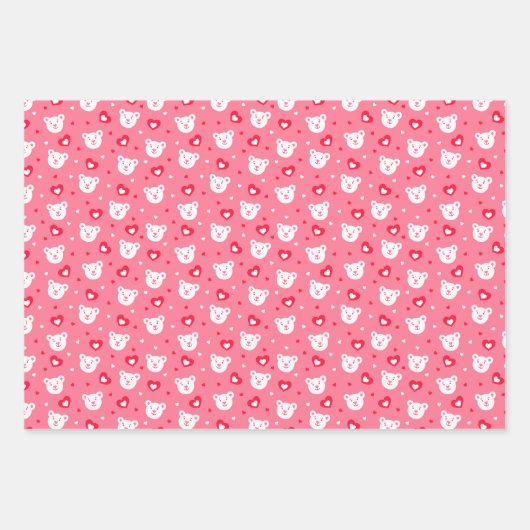 Kinder Valentinstag Weißteddybären Gesichter Geschenkpapier Set (Vorderseite)