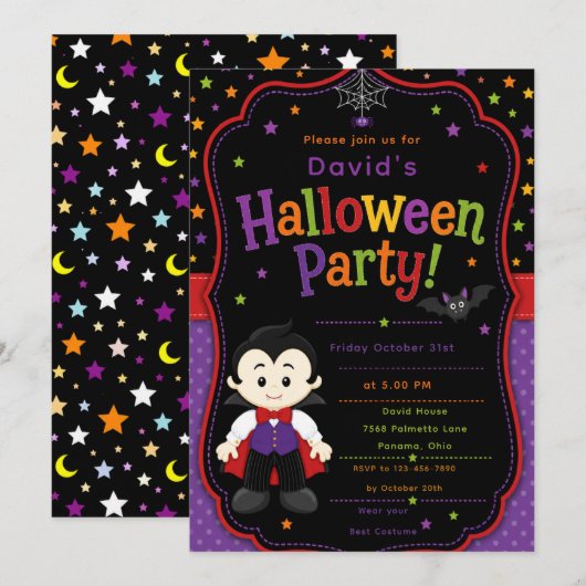 Kinder-Vampir-Halloween-Party Einladung (Vorne/Hinten)