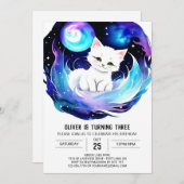 Kinder verzaubert Kitten zum Geburtstag Einladung (Vorne/Hinten)