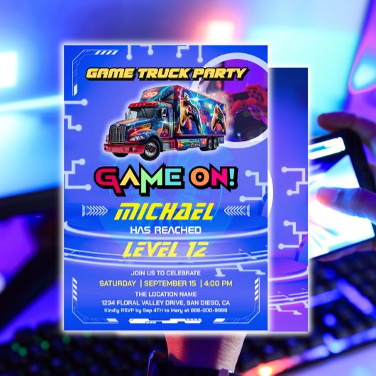 Kinder Video Game Truck Geburtstagsparty Einladung