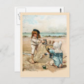 Kinder Vintages Sandschloss Postkarte (Vorne/Hinten)