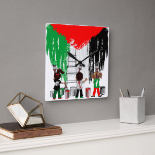 Kinder von Gaza malen die palästinensische Flagge Quadratische Wanduhr