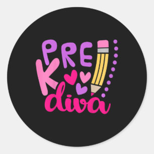 Kinder vor der Diva zurück in die Schule Runder Aufkleber