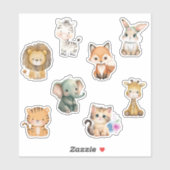 Kinder Wasserfarbene Tiere Aufkleber (Blatt)