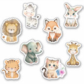 Kinder Wasserfarbene Tiere Aufkleber (Vorderseite)