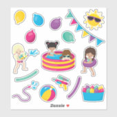 Kinder Wasserspielen mit Mädchen Aufkleber (Blatt)