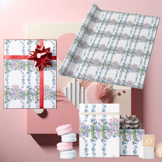 Kinder Weich Pastellblumen Oval Bläserner Geburtst Geschenkpapier