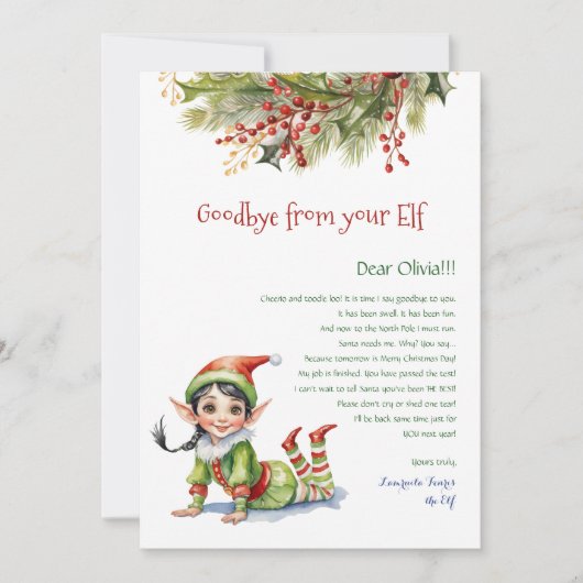 Kinder Weihnachten Abschied von Ihrem Elf-Girl-Bri Einladung (Vorderseite)