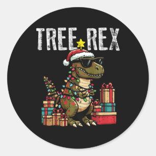 Kinder Weihnachten Dinosaurier Baum Rex Xmas Trex  Runder Aufkleber