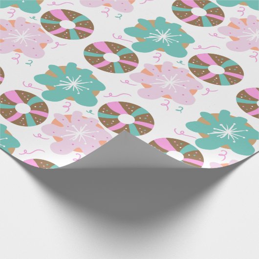 Kinder Weihnachten Donuts Doodle Pink Geschenkpapier (Ecke)