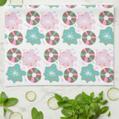 Kinder Weihnachten Donuts Doodle Pink Geschirrtuch (Gefaltet)