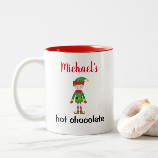 Kinder Weihnachten Heiße Schokolade Personalisiert Zweifarbige Tasse (Mit Donut)