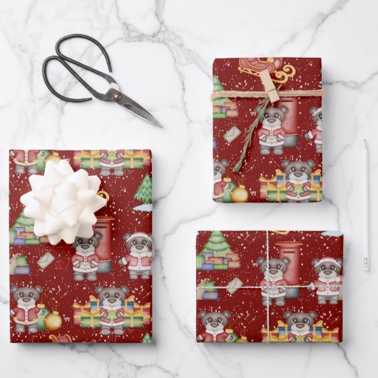 Kinder Weihnachten Niedliche Feiertage Bär Geschenkpapier Set (Vorderseite)