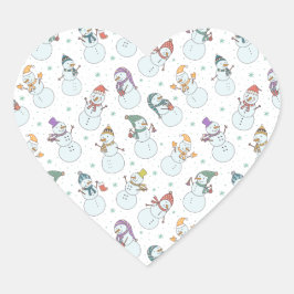 Kinder Weihnachten Niedlicher Schneemann in Hats Herz-Aufkleber