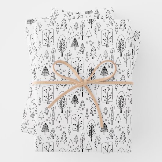 Kinder Weihnachten Niedlicher Schwarz-Weiß-Bäume W Geschenkpapier Set (Beispiel)