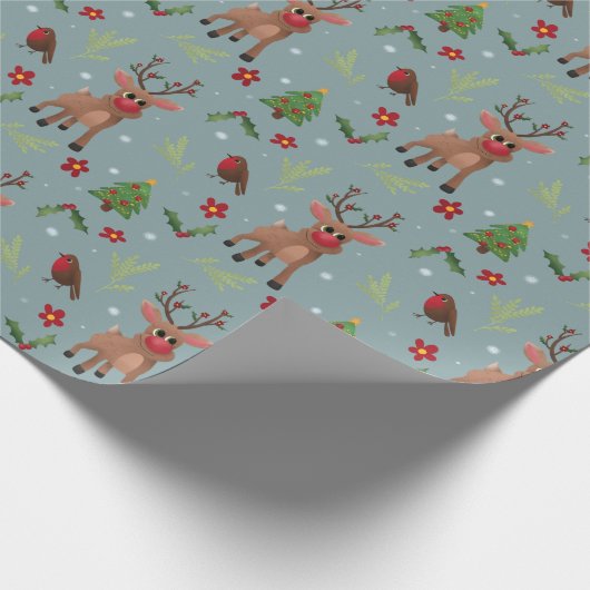 Kinder Weihnachten Rudolph Reindeer Pattern Urlaub Geschenkpapier (Ecke)