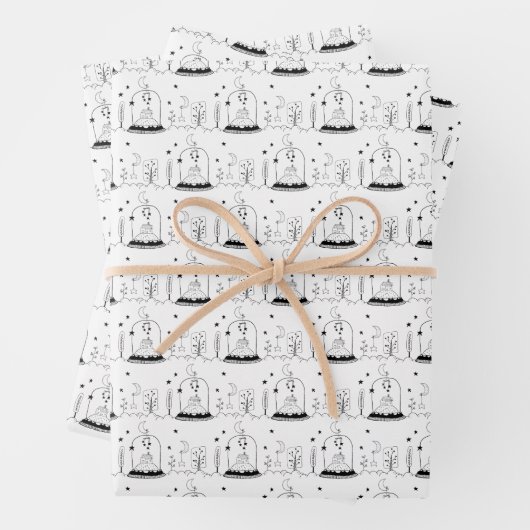 Kinder Weihnachten Schwarz-Weiß-Schneeglobe Moon S Geschenkpapier Set (Beispiel)