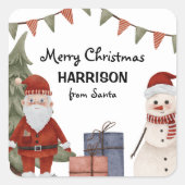 Kinder Weihnachten Weihnachten und Snowman Urlaub Quadratischer Aufkleber (Vorderseite)
