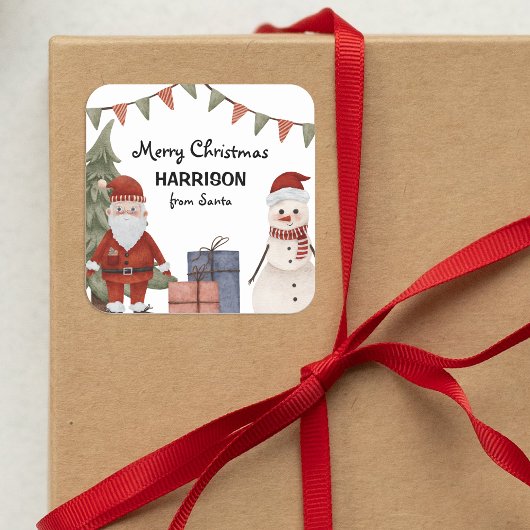 Kinder Weihnachten Weihnachten und Snowman Urlaub Quadratischer Aufkleber