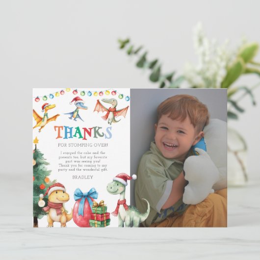 Kinder Weihnachts Dinosaurier Danke Karte (Stehend Vorderseite)