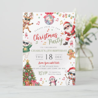 Kinder-Weihnachts-Disco-Geburtstags-Einladung Einladung