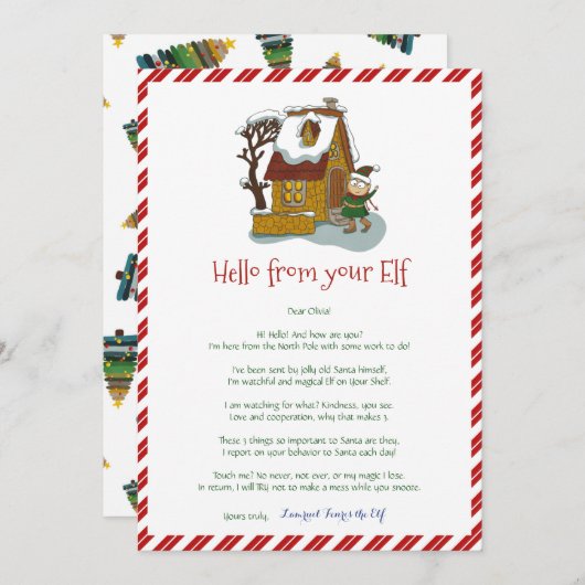 Kinder Weihnachts Mädchen Elf Hallo Brief Einladun Einladung (Vorne/Hinten)