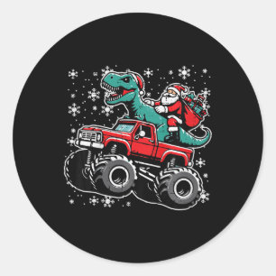 Kinder Weihnachtsmonster Truck Dino Weihnachten Ge Runder Aufkleber