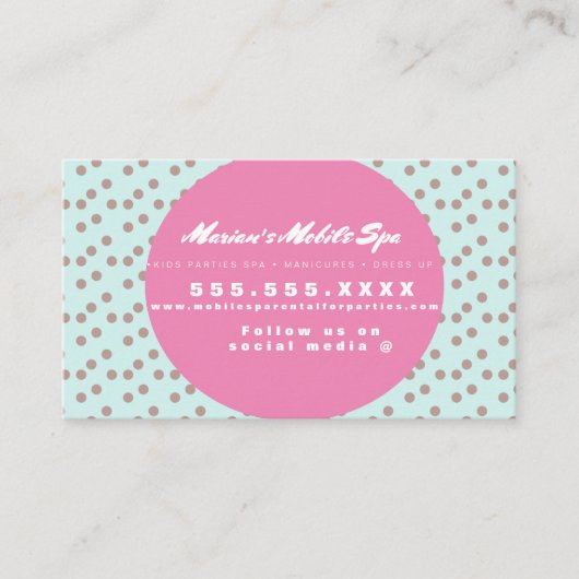 Kinder Wellness-Center Bus Party Vermietung rosa P Visitenkarte (Vorderseite)