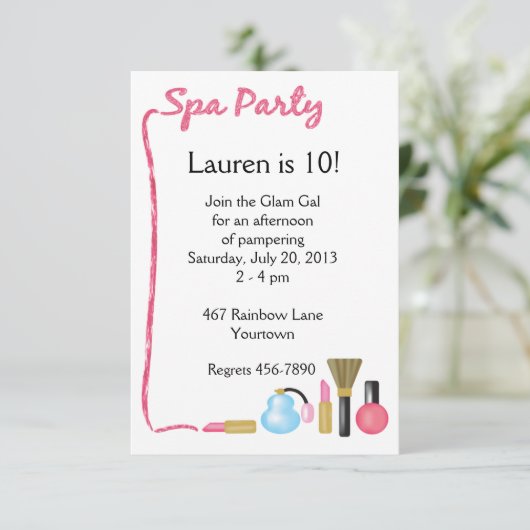 Kinder Wellness-Center Party Einladungen mit Lipst (Stehend Vorderseite)