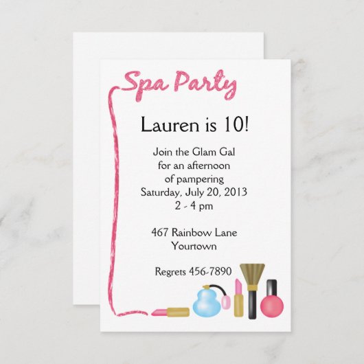 Kinder Wellness-Center Party Einladungen mit Lipst (Vorne/Hinten)